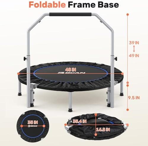 BCAN Fitness Rebounder Max Load 330lbs/440lbs for Adults Indoor/Garden Workout BCAN Adjustable Foam Handle Trampoline