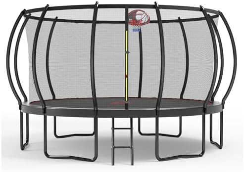 Lyromix 12-16FT Trampoline with Basketball Hoop and Lights for Kids and Adults | Lyromix Recreational Trampoline with S