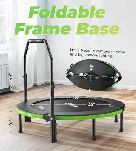 BCAN 40"/48" Foldable Mini Trampoline for Adults Indoor Workout | BCAN U/T Adjustable Foam Handle Rebounder Trampoline