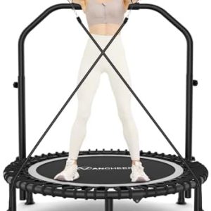 ANCHEER 450lbs Max Load Indoor Trampoline for Adults, Exercise at Home or in the Gym with 4 Level Adjustable Handle and