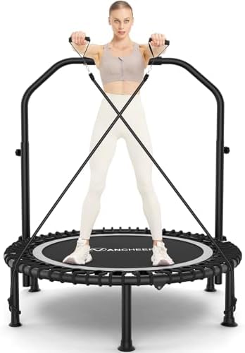 ANCHEER 450lbs Max Load Indoor Trampoline for Adults, Exercise at Home or in the Gym with 4 Level Adjustable Handle and