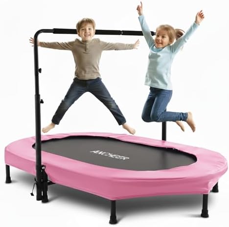 Kids Toddler Trampoline Indoor Outdoor Games 56" 220LBS Capacity Foldable Safety Handrail ASTM Certified