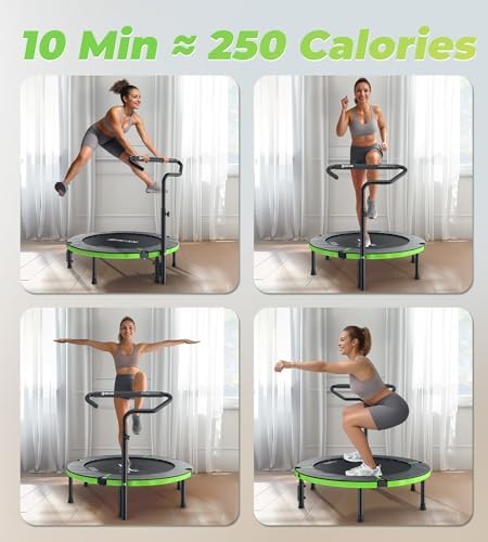 BCAN 40"/48" Foldable Mini Trampoline for Adults Indoor Workout | BCAN U/T Adjustable Foam Handle Rebounder Trampoline