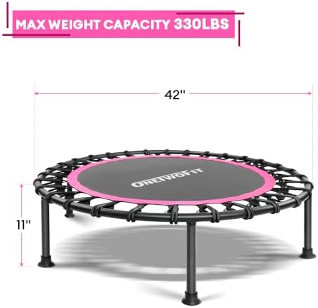 ONETWOFIT Silent Mini Trampoline for Adults | Indoor Exercise Fitness Trampoline | Max Load 330lbs | Rebounder Workout |