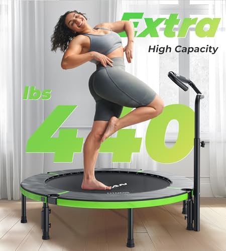 BCAN 40"/48" Foldable Mini Trampoline for Adults Indoor Workout | BCAN U/T Adjustable Foam Handle Rebounder Trampoline