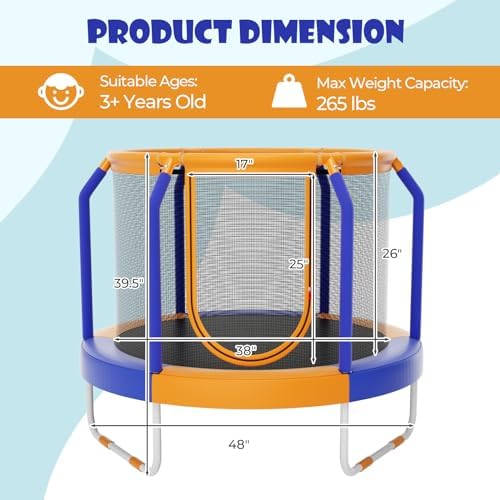 GYMAX Kids' Trampoline Outdoor Birthday Gift for Boys Girls | GYMAX 48" Kids Trampoline with Safety Features Non-Slip H
