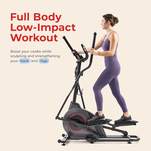 Sunny Health & Fitness Smart Upright Elliptical w/Pulse Sensor for Home Exercise, Indoor Full-Body Cross-Training Machin