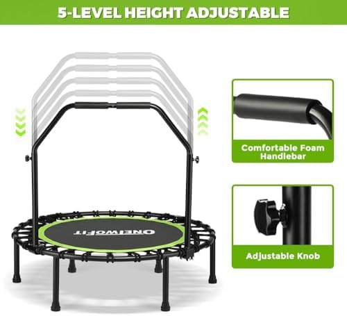 ONETWOFIT Quiet Foldable Mini Trampoline for Adults 42” W/Adjustable Foam Handle Bungees, Perfect for Indoor Workout O