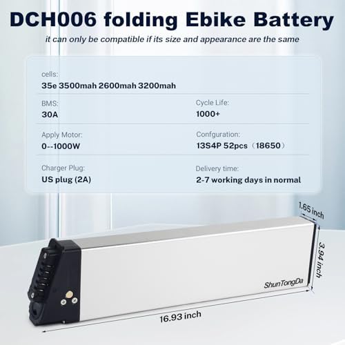 48V 10.4Ah Folding Ebike Battery for 250W 500W 750W 1000W Motor (Top Selling A Grade Cell) 48V 14Ah DCH-006 Built in E