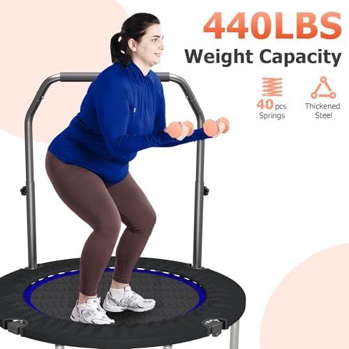 HYD-Parts 48" Mini Trampoline for Adults and Kids | Adjustable Bar | Indoor Fitness Trampoline | Max Load 440lbs HYD-Par