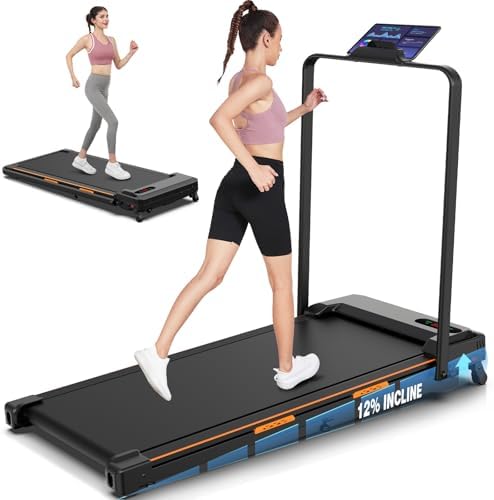 ANCHEER |0 HP Foldable Treadmill for Home Workouts with Handles | ANCHEER Portable Under Desk Treadmill with 12% Inclin