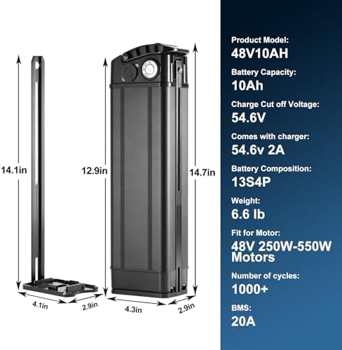 Silver Fish 48V 16Ah Ebike Battery, 2A Charge for 200-750W Electric Bikes