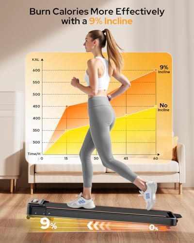 Portable Treadmill Walking Pad with 12% Incline & Handle Bar for Home | 350+lb Capacity & 4 Adjustable Incline Smart Ap