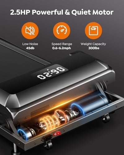 Portable Compact Under Desk Treadmill with App Remote Control and LED Display 2 in 1 Foldable Treadmill with Incline for