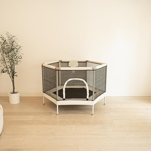 Aesthetic Kids Trampoline with Safety Net & Basketball Hoop, Ultra Safe No-Gap Design, Gifts for Boys & Girls Indoor and