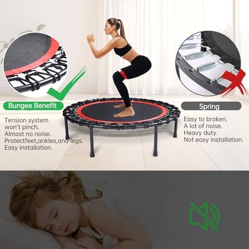 Mini Fitness Trampoline with Bungees - Stable & Quiet Rebounder for Adults