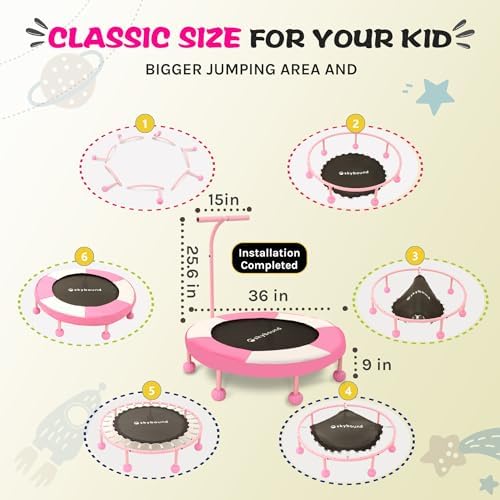 SkyBound Kids Trampoline Indoor 36 Inch - Kids Trampoline with Handle - |0mm Steel Pipe Mini Trampoline for Toddlers and