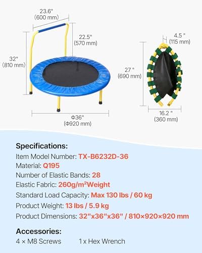 VEVOR 3FT Foldable Trampoline for Toddlers Outdoor Birthday Gift
