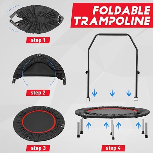 HYD-Parts 48" Mini Trampoline for Adults and Kids | Adjustable Bar | Indoor Fitness Trampoline | Max Load 440lbs HYD-Par