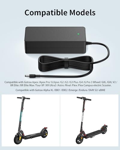 Gotrax 42V Charger for Electric Scooter Compatible with Apex/Eclipse,42V 2A Charger for Gotrax Scooters and Bikes