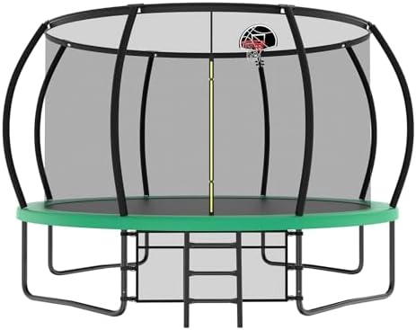 Lyromix 12 14 15 16FT Outdoor Trampolines for Kids and Adults | Lyromix Pumpkin Trampolin with Curved Poles for Kids an
