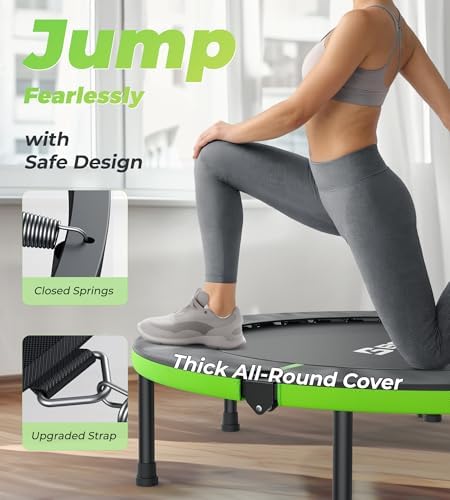 BCAN 40"/48" Foldable Mini Trampoline for Adults Indoor Workout | BCAN U/T Adjustable Foam Handle Rebounder Trampoline