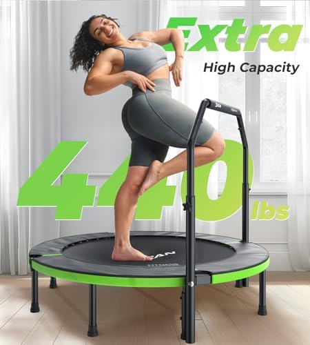 BCAN 40"/48" Foldable Mini Trampoline for Adults Indoor Workout | BCAN U/T Adjustable Foam Handle Rebounder Trampoline