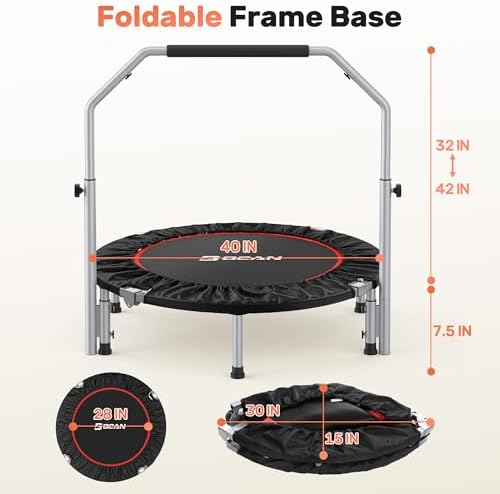BCAN Fitness Rebounder Max Load 330lbs/440lbs for Adults Indoor/Garden Workout BCAN Adjustable Foam Handle Trampoline