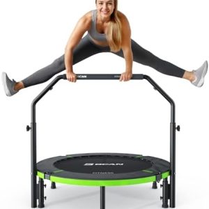 BCAN 40"/48" Foldable Mini Trampoline for Adults Indoor Workout | BCAN U/T Adjustable Foam Handle Rebounder Trampoline