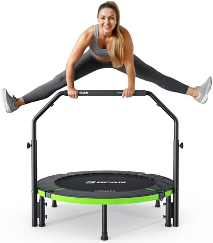 BCAN 40"/48" Foldable Mini Trampoline for Adults Indoor Workout | BCAN U/T Adjustable Foam Handle Rebounder Trampoline