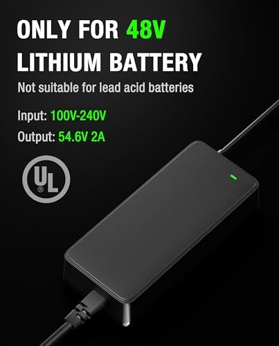 UL Listed 5|6V 2A Charger for 48V Lithium Battery - Fast Charging, Overload Protection, eBike Charger - Compatible with