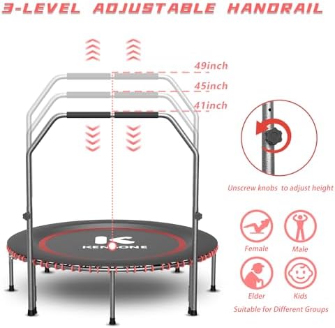 Low-Impact Rebounder Trampoline for Adults with Bungee, 450/550LBS | Quiet Mini Exercise Trampoline with Adjustable U/T