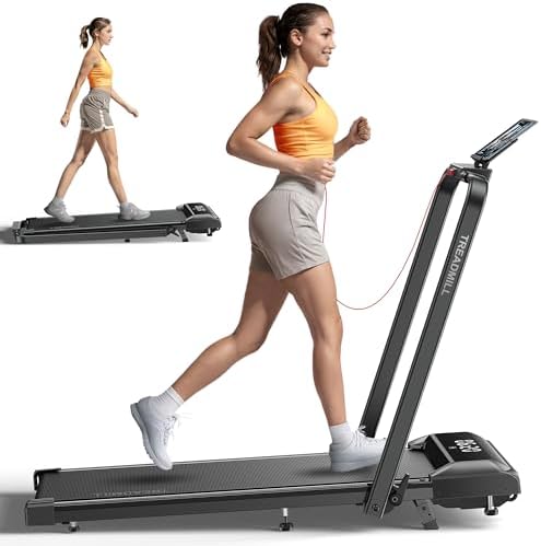 Portable Compact Under Desk Treadmill with App Remote Control and LED Display 2 in 1 Foldable Treadmill with Incline for