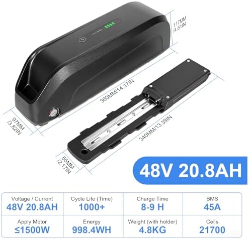 EXECYC UL Certificated 48V Lithium Ion Battery Pack for 48Volt Electric Bicycles Bafang Conversion Kit Front Wheel Use