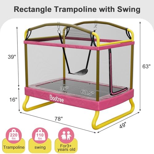 6.5FT Rectangle Trampoline for Kids: ASTM Approved Recreation with Swing & Safety Enclosure Net