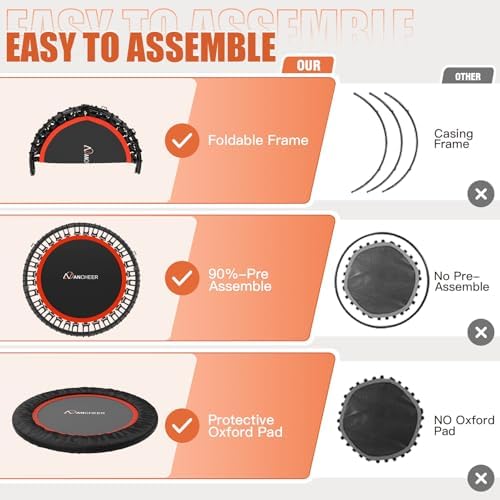 Ancheer Bungee Rebounder Trampoline, Foldable Fitness Trampoline with Resistance Ropes, 450-550LBS Capacity, Safe for Ho