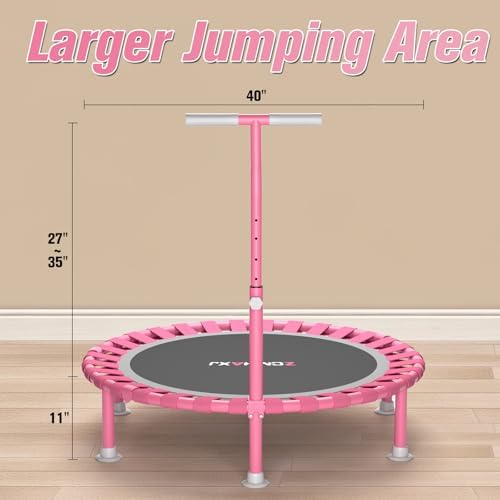 Global Recycled Standard Foldable Mini Trampoline for Adults & Kids 40" 450lbs Capacity T-Shaped Adjustable Bar Indoor F
