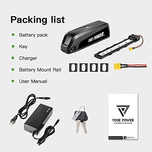 Yose 36V 13Ah 48V 13Ah Electric Bicycle Battery Down Tube Battery Safe Lock Led Indicator Light