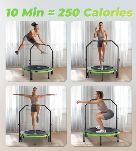 BCAN 40"/48" Foldable Mini Trampoline for Adults Indoor Workout | BCAN U/T Adjustable Foam Handle Rebounder Trampoline