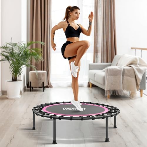 ONETWOFIT Silent Mini Trampoline for Adults | Indoor Exercise Fitness Trampoline | Max Load 330lbs | Rebounder Workout |