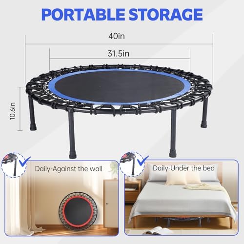 Mini Fitness Trampoline with Bungees - Stable & Quiet Rebounder for Adults