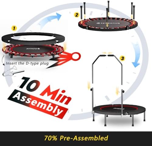 Adults 40" Foldable Rebounder Trampoline - Stable Quiet Fitness Equipment with Max 350lbs Load Capacity, Adjustable U-Ba