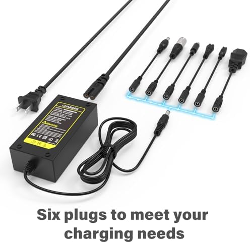 Pinkind 36V Lithium-ion Battery Charger Replacement for 42V 2A Scooter Charger, 7 in 1 Plugs Universal, Suitable for Raz