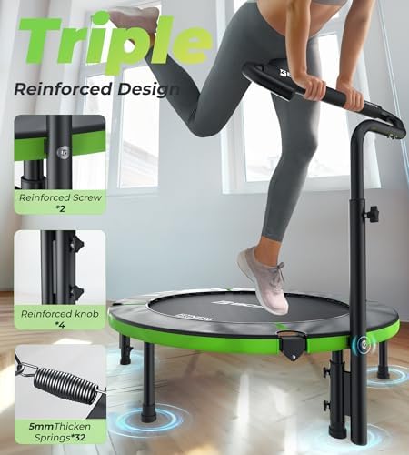 BCAN 40"/48" Foldable Mini Trampoline for Adults Indoor Workout | BCAN U/T Adjustable Foam Handle Rebounder Trampoline