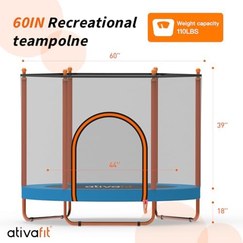 ATIVAFIT 60'' Rebounder Trampoline for Kids Ages 1-8 with Safety Net and Basketball Hoop