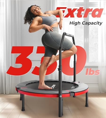 BCAN 40"/48" Foldable Mini Trampoline for Adults Indoor Workout | BCAN U/T Adjustable Foam Handle Rebounder Trampoline