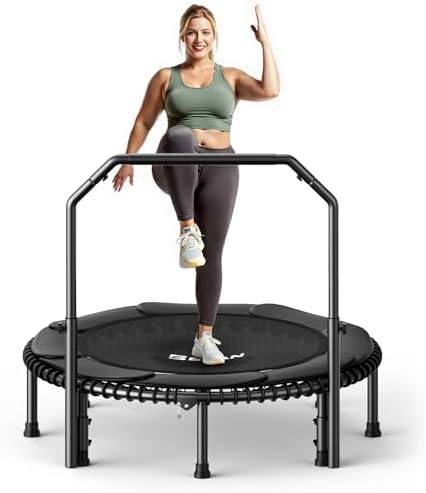 BCAN 40"/48" Mini Rebounder Trampoline for Adults with Bar: Whole-Body Workout & Relaxation at Home, Stable & Quiet, Adj