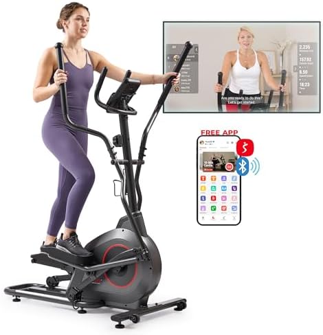 Sunny Health & Fitness Smart Upright Elliptical w/Pulse Sensor for Home Exercise, Indoor Full-Body Cross-Training Machin