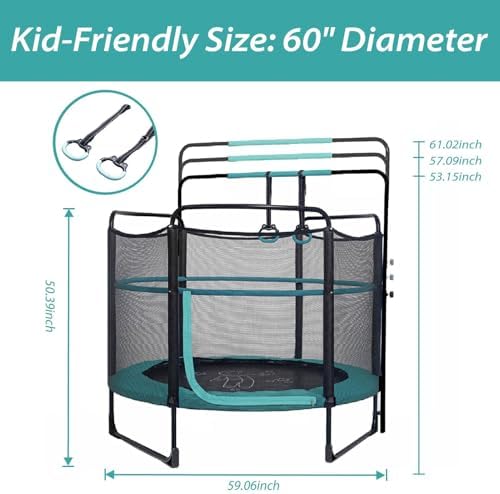 Skywalker 60" Kids Trampoline with Enclosure Net - Indoor Outdoor Safety Padded Frame for Ages 3-6