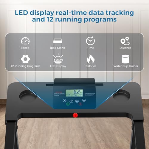 Portable Electric Treadmills for Home Workout | Lightweight Folding Treadmills with LED Display | 300 lbs Capacity Trea